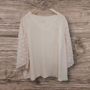 Sheer Cream Blouse with Sheer Sleeves Approx Sz 1XL Pit To Pit 24 L 24 NWOT